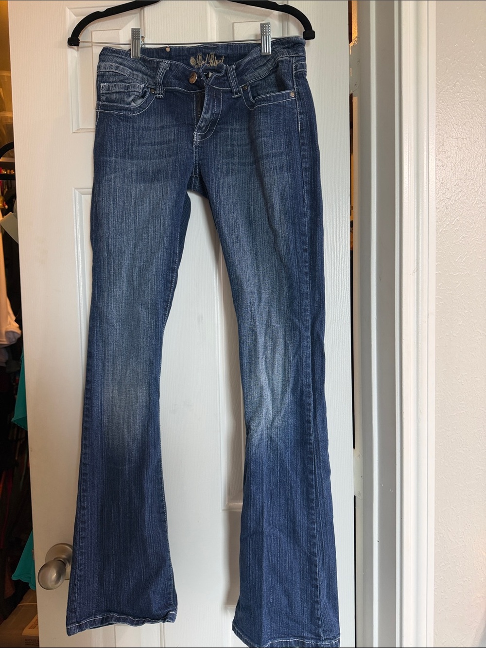 Red Rivet Women's Flared Jeans in Dark Blue Wash